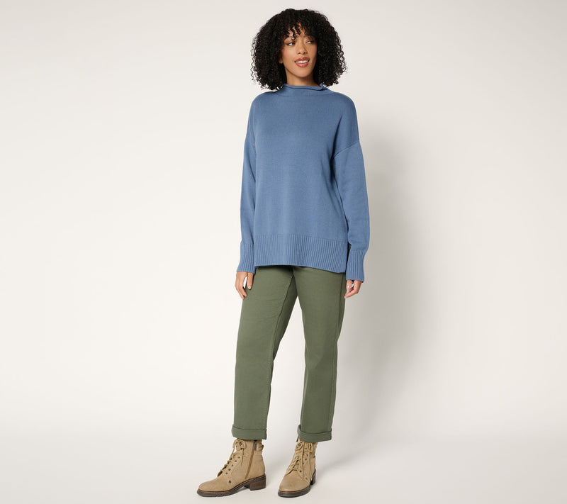 LOGO by Lori Goldstein 100% Cotton Funnel Neck Hi-Low Sweater — View 5