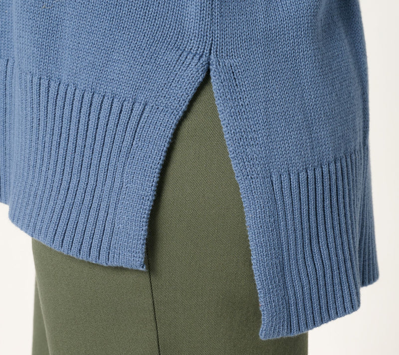 LOGO by Lori Goldstein 100% Cotton Funnel Neck Hi-Low Sweater — View 6