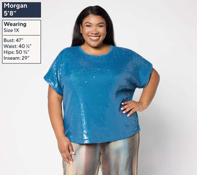 LOGO Lavish by Lori Goldstein Short Sleeve Sequin Top — View 2