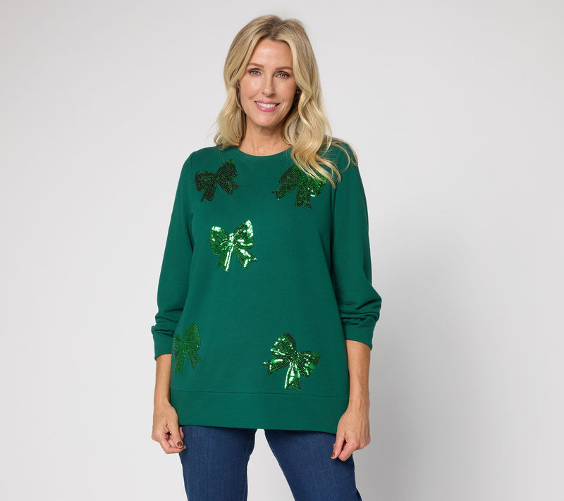 Jingle Belles by Kim Gravel Sequin Bow Knit Top — Main view