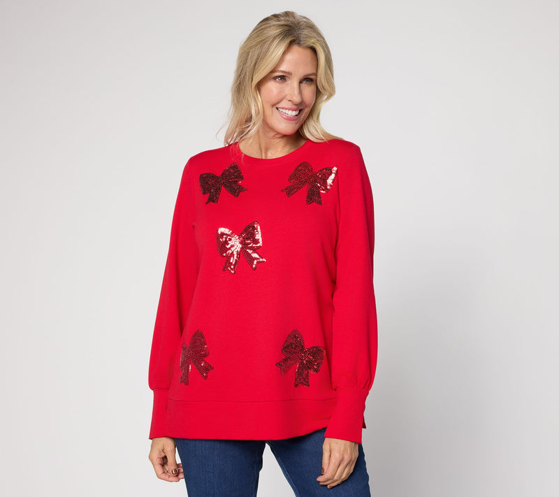 Jingle Belles by Kim Gravel Sequin Bow Knit Top — View 7
