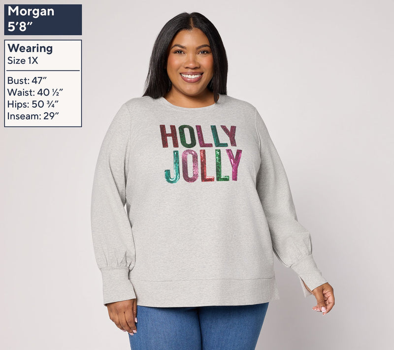 Jingle Belles by Kim Gravel Sequin Holly Jolly Knit Top — View 8