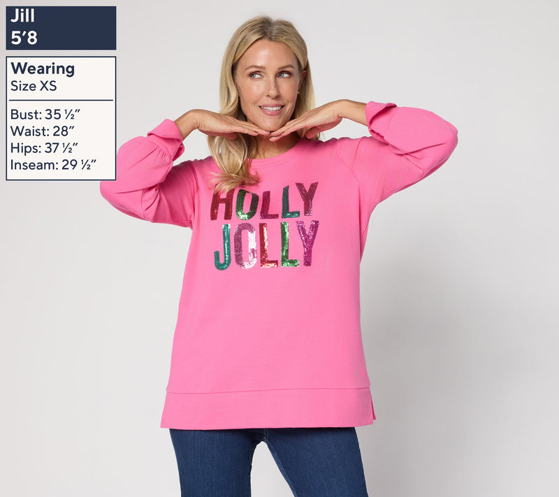 Jingle Belles by Kim Gravel Sequin Holly Jolly Knit Top — View 9