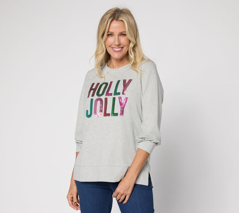 Jingle Belles by Kim Gravel Sequin Holly Jolly Knit Top — View 5