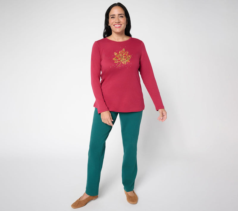 Quacker Factory Short French Terry Straigh Leg Pants — View 11