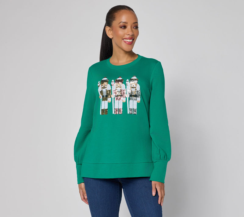 Jingle Belles by Kim Gravel Sequin Nutcracker Knit Top — Main view