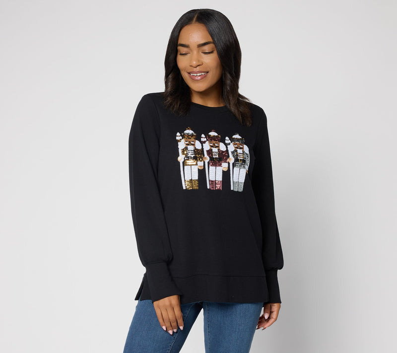 Jingle Belles by Kim Gravel Sequin Nutcracker Knit Top — View 9