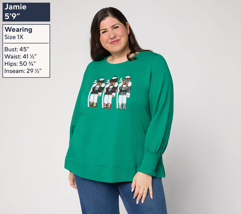 Jingle Belles by Kim Gravel Sequin Nutcracker Knit Top — View 10