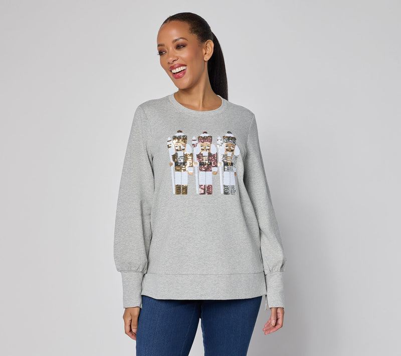 Jingle Belles by Kim Gravel Sequin Nutcracker Knit Top — View 7