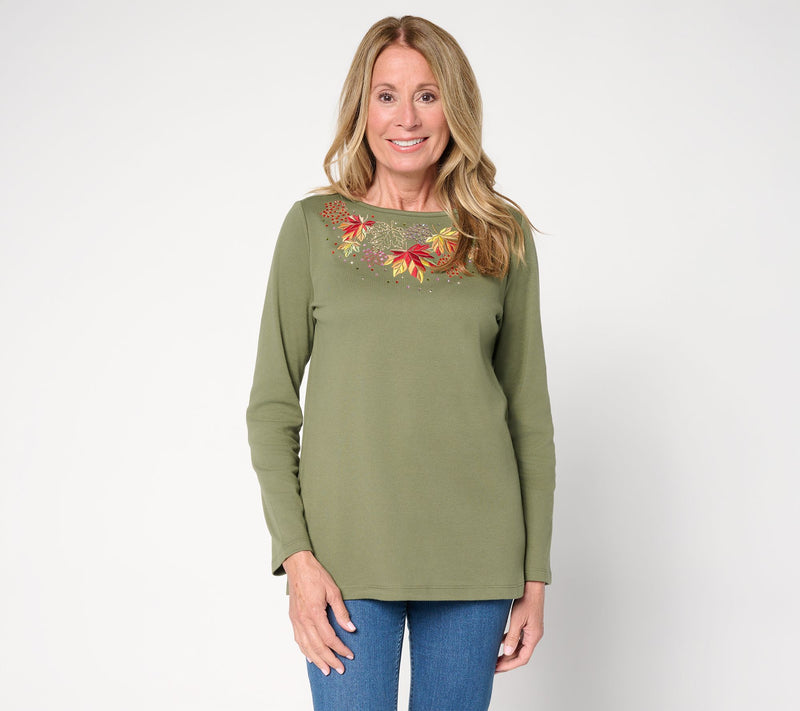 Quacker Factory Shades of Fall Bateau Neck Long Sleeves Top — Main view