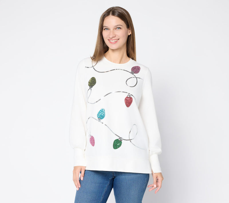 Jingle Belles by Kim Gravel Sequin Holiday Lights Knit Top — View 5