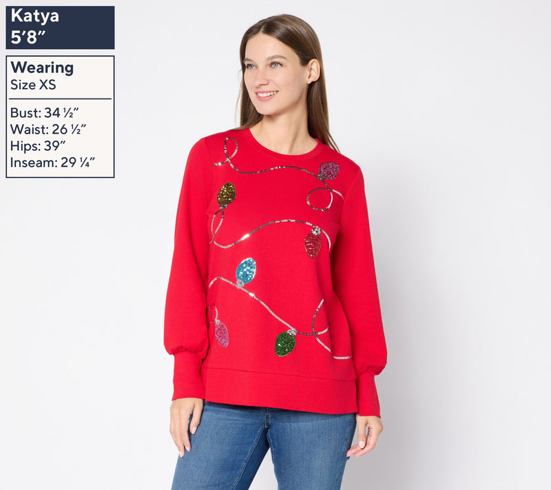 Jingle Belles by Kim Gravel Sequin Holiday Lights Knit Top — View 11