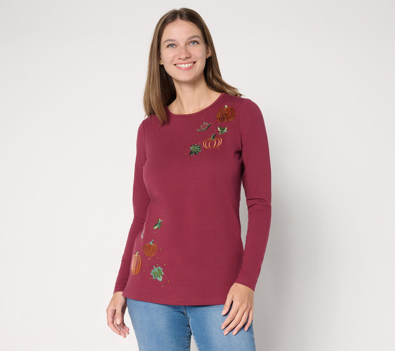 Quacker Factory Pumpkin Patch Embellished French Terry Shirt — Main view