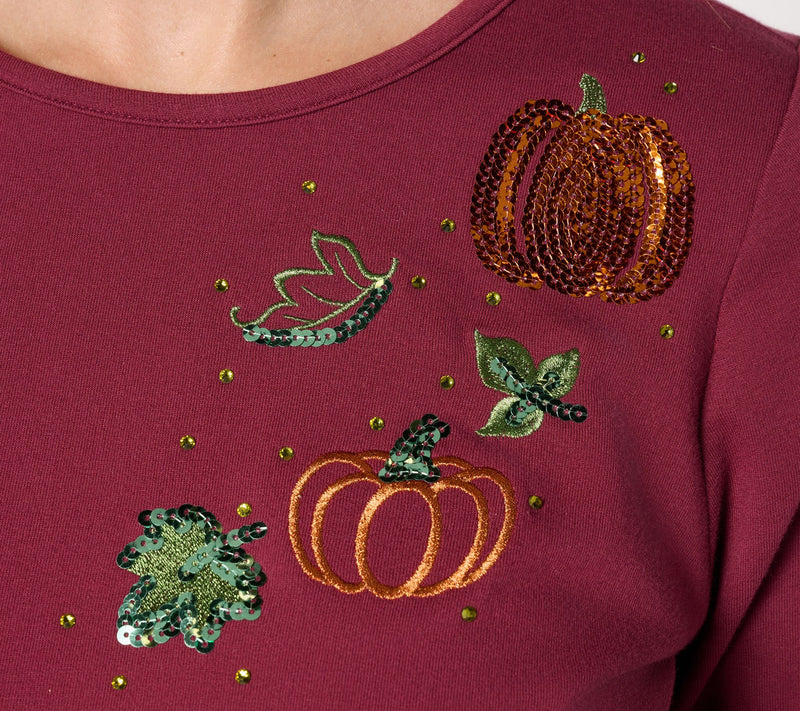 Quacker Factory Pumpkin Patch Embellished French Terry Shirt — View 6