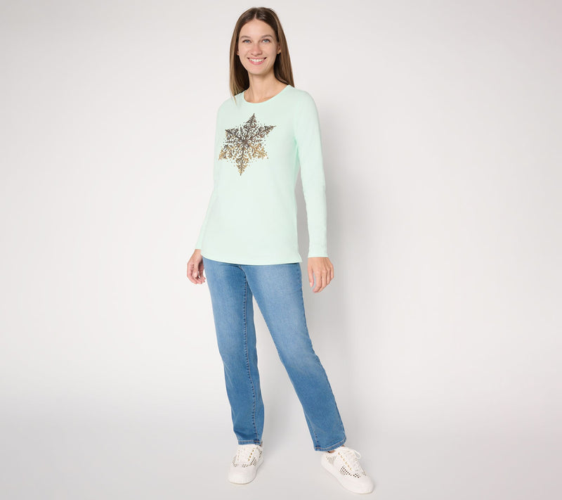 Quacker Factory Baby It's Cold Sequin Snowflake Long Sleeves Shirt — View 5