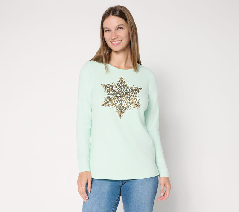 Quacker Factory Baby It's Cold Sequin Snowflake Long Sleeves Shirt — Main view