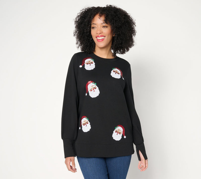 Jingle Belles by Kim Gravel Sequin Santa Knit Top — View 10