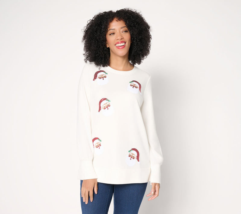 Jingle Belles by Kim Gravel Sequin Santa Knit Top — View 11