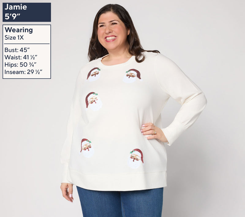 Jingle Belles by Kim Gravel Sequin Santa Knit Top — View 2