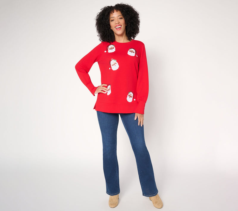 Jingle Belles by Kim Gravel Sequin Santa Knit Top — View 5