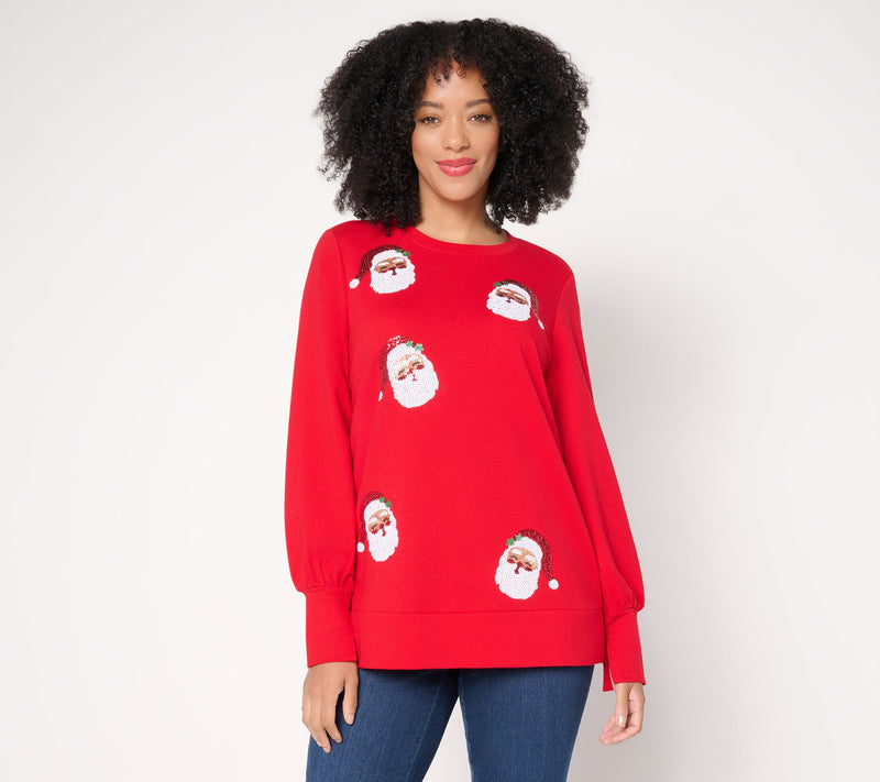 Jingle Belles by Kim Gravel Sequin Santa Knit Top — Main view