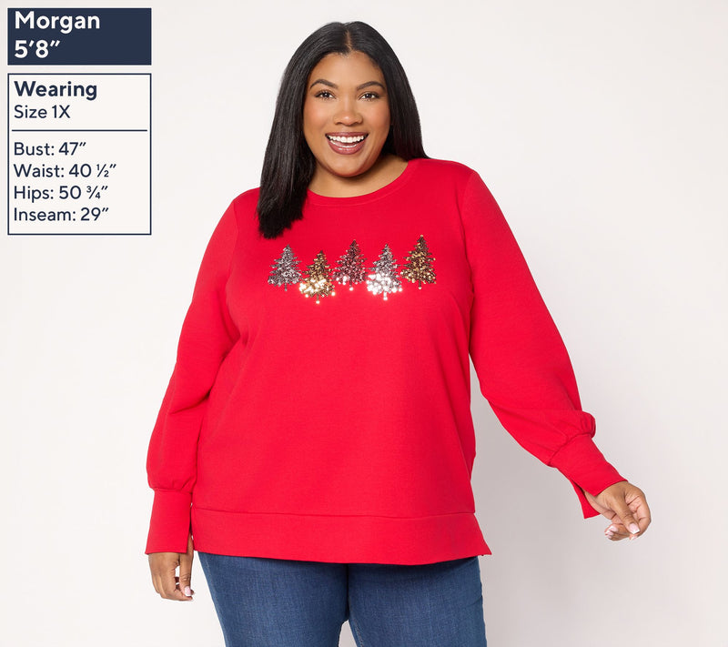 Jingle Belles by Kim Gravel Sequin Christmas Tree Knit Top — View 10
