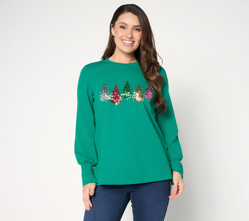 Jingle Belles by Kim Gravel Sequin Christmas Tree Knit Top — View 7