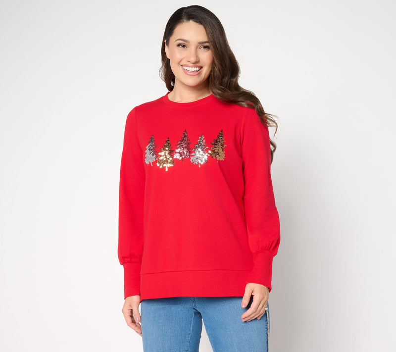 Jingle Belles by Kim Gravel Sequin Christmas Tree Knit Top — View 3