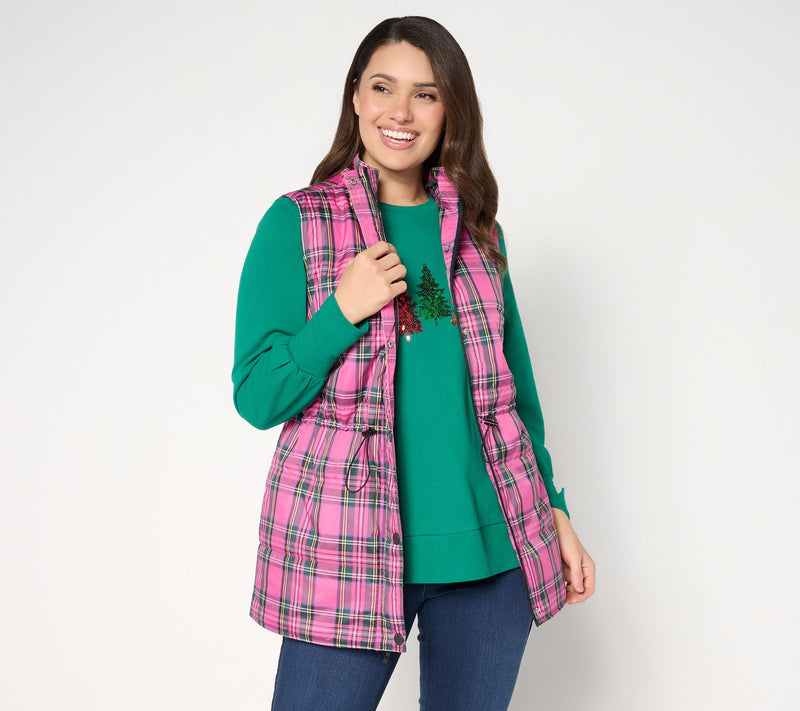 Jingle Belles by Kim Gravel Tartan Regular Cinch Waist Vest — Main view