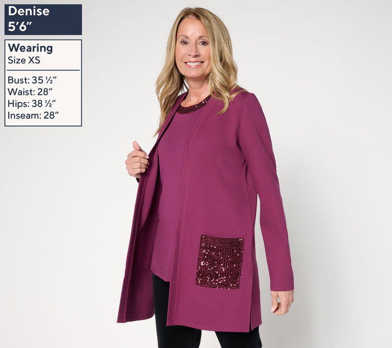 Jingle Belles by Kim Gravel Regular Sequin Pocket Ponte Duster Cardigan — View 9
