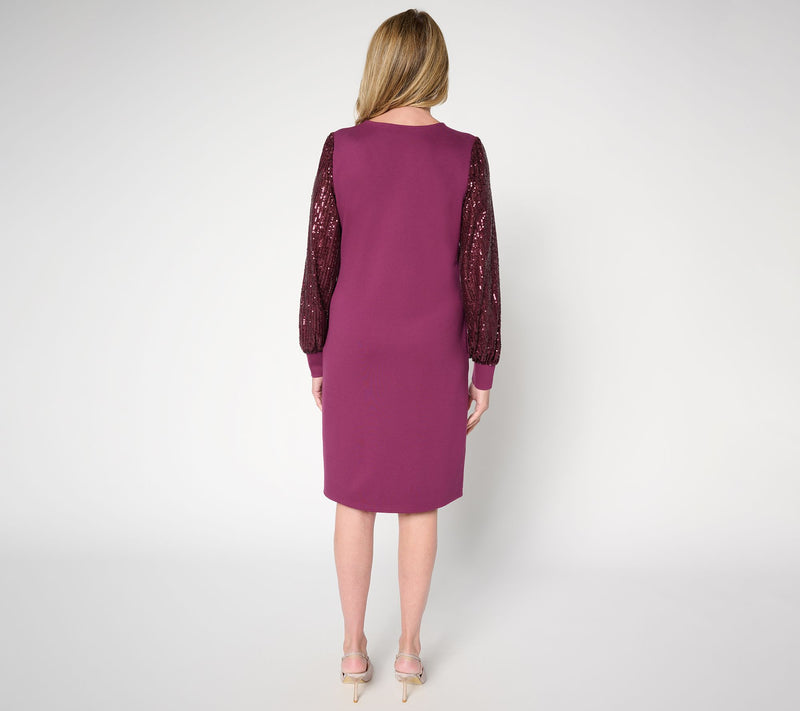 Jingle Belles by Kim Gravel Petite Ponte Dress with Sequin Sleeves — View 9