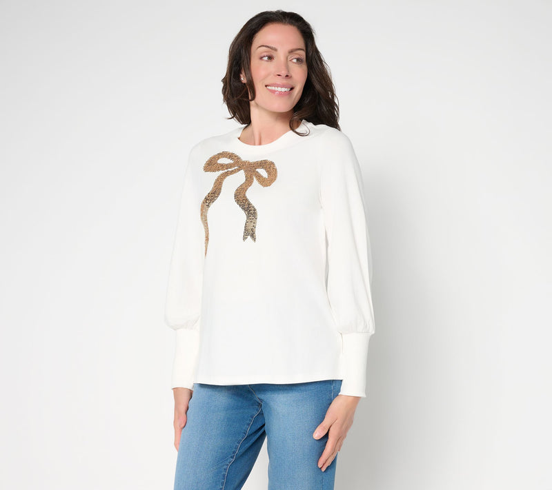 Jingle Belles by Kim Gravel TripleLuxe Knit Bow and Behold Sequin Top — View 13