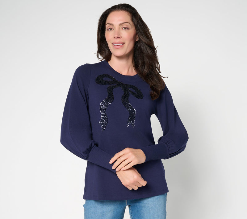 Jingle Belles by Kim Gravel TripleLuxe Knit Bow and Behold Sequin Top — View 15