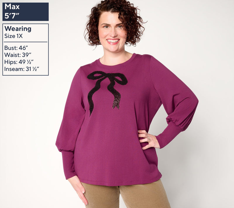 Jingle Belles by Kim Gravel TripleLuxe Knit Bow and Behold Sequin Top — View 2