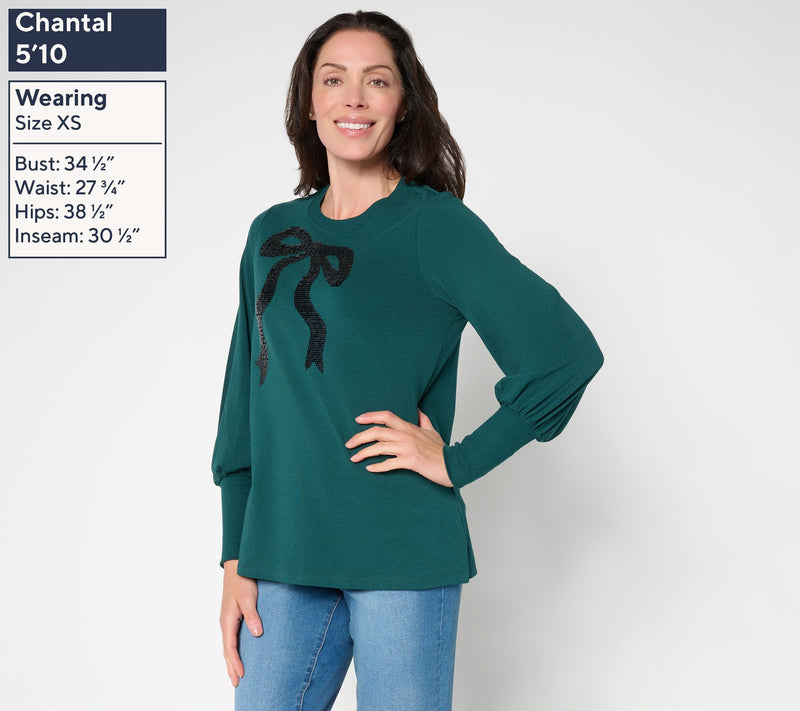 Jingle Belles by Kim Gravel TripleLuxe Knit Bow and Behold Sequin Top — View 3