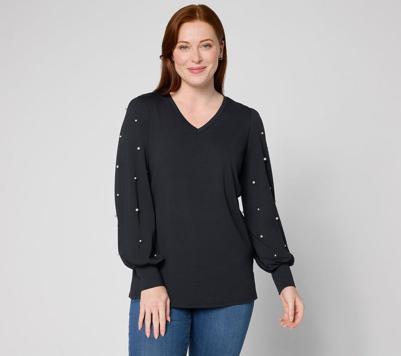 Belle by Kim Gravel TripleLuxe Knit Uptown Pearls Trimmed Top — View 11