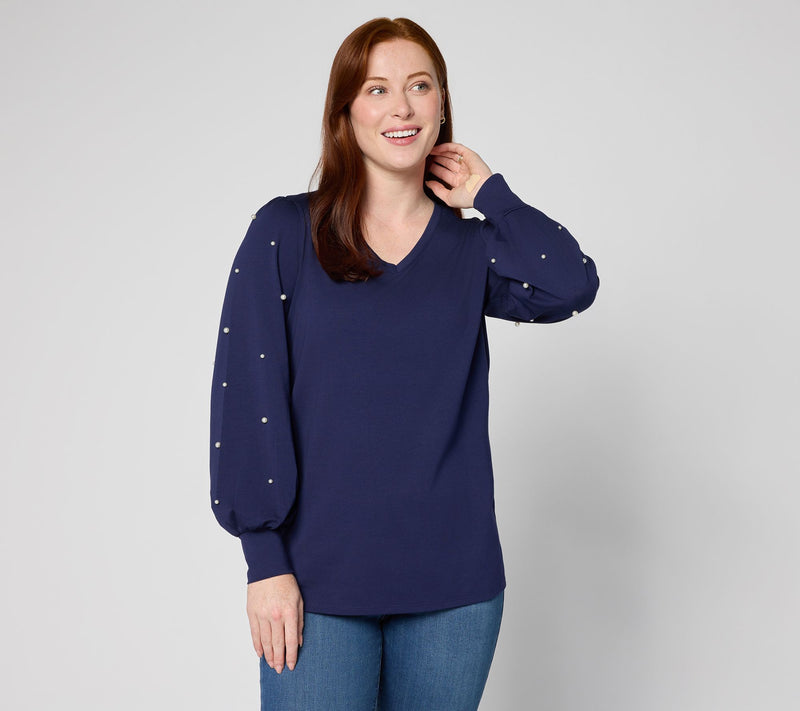 Belle by Kim Gravel TripleLuxe Knit Uptown Pearls Trimmed Top — View 7