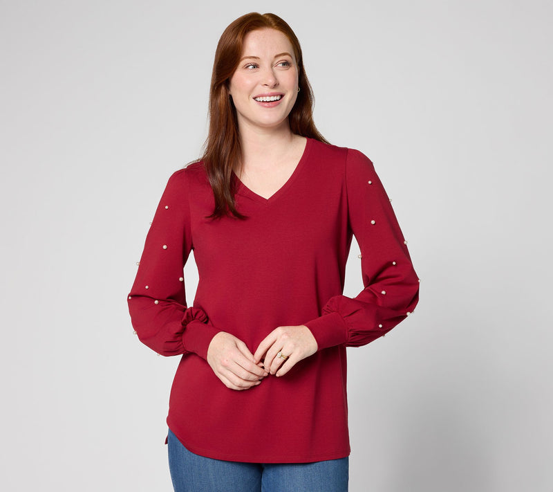 Belle by Kim Gravel TripleLuxe Knit Uptown Pearls Trimmed Top — Main view