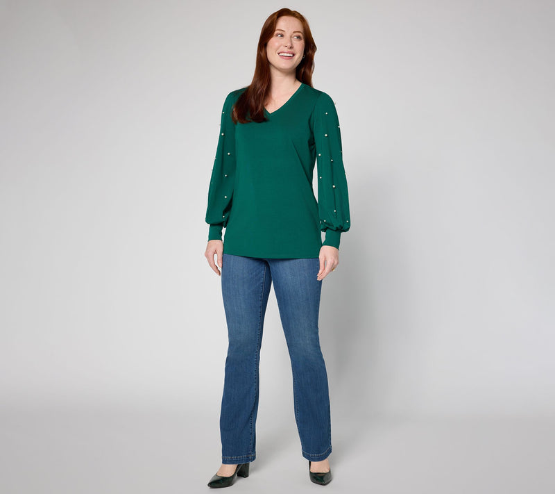 Belle by Kim Gravel TripleLuxe Knit Uptown Pearls Trimmed Top — View 15
