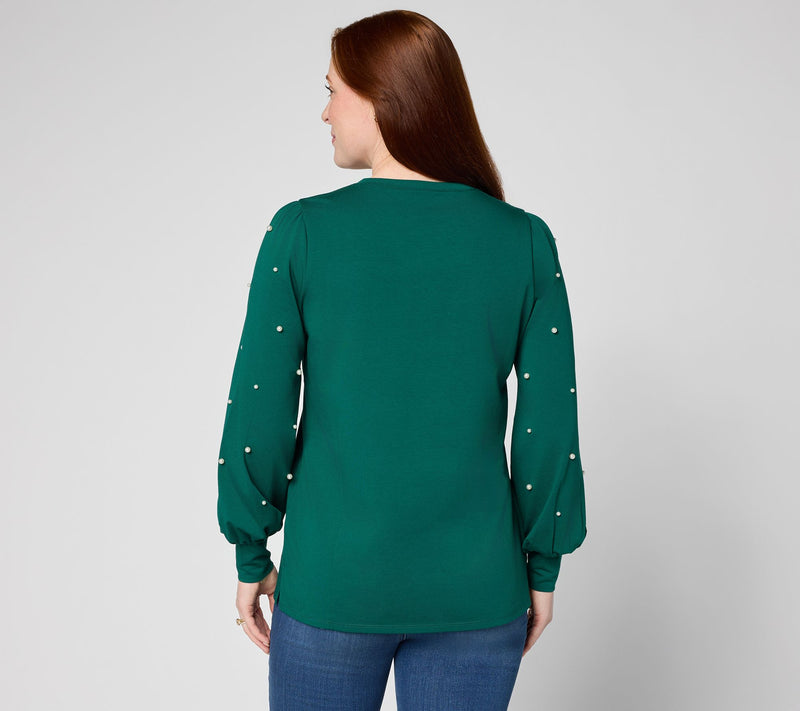 Belle by Kim Gravel TripleLuxe Knit Uptown Pearls Trimmed Top — View 14