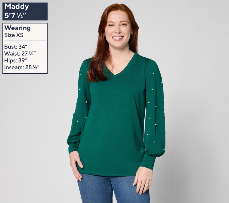 Belle by Kim Gravel TripleLuxe Knit Uptown Pearls Trimmed Top — View 13