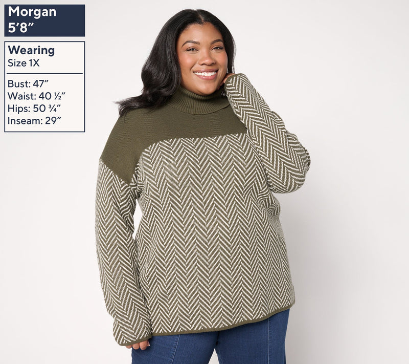 Belle by Kim Gravel Herringbone Colorblock Turtleneck — View 2