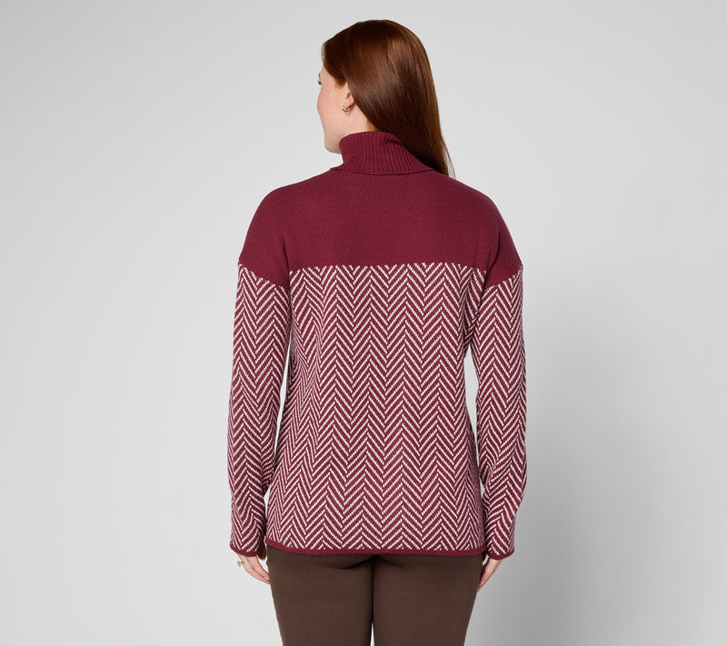 Belle by Kim Gravel Herringbone Colorblock Turtleneck — View 4