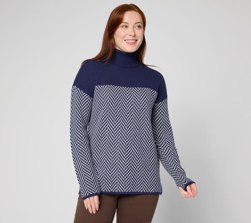 Belle by Kim Gravel Herringbone Colorblock Turtleneck — View 14