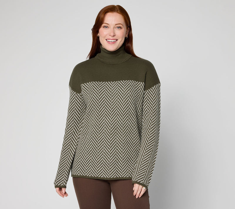 Belle by Kim Gravel Herringbone Colorblock Turtleneck — View 15