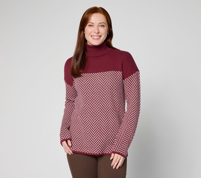 Belle by Kim Gravel Herringbone Colorblock Turtleneck — View 16