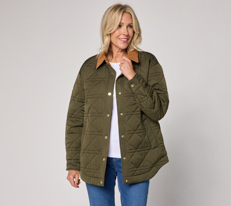 Belle by Kim Gravel Corduroy Collar Snap Front Quilted Jacket — Main view
