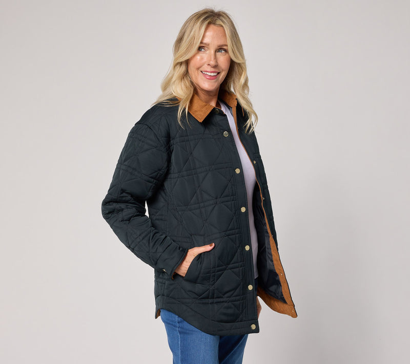 Belle by Kim Gravel Corduroy Collar Snap Front Quilted Jacket — View 8