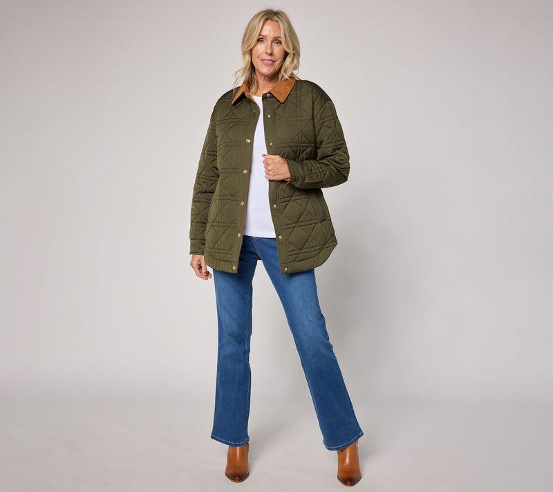 Belle by Kim Gravel Corduroy Collar Snap Front Quilted Jacket — View 4