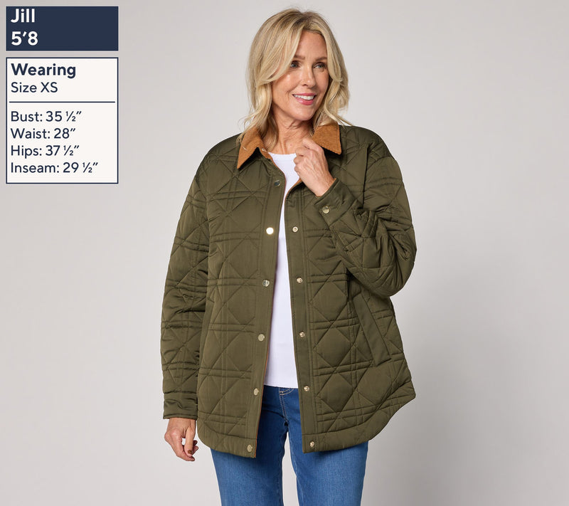 Belle by Kim Gravel Corduroy Collar Snap Front Quilted Jacket — View 2